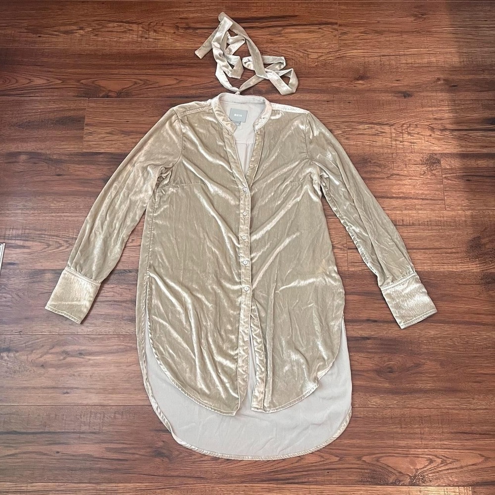 Anthropologie maeve Champagne Beige Velvet Cardigan Women 0 Quiet‎ Luxury boho